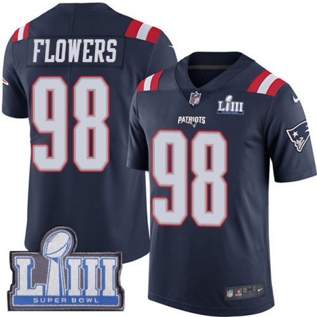 Nike Patriots #98 Trey Flowers Navy Blue Super Bowl LIII Bound Men's Stitched NFL Limited Rush Jersey