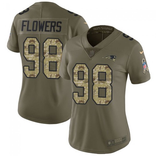 Women's Patriots #98 Trey Flowers Olive Camo Stitched NFL Limited 2017 Salute to Service Jersey
