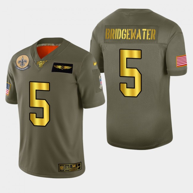 New Orleans Saints #5 Teddy Bridgewater Men's Nike Olive Gold 2019 Salute to Service Limited NFL 100 Jersey