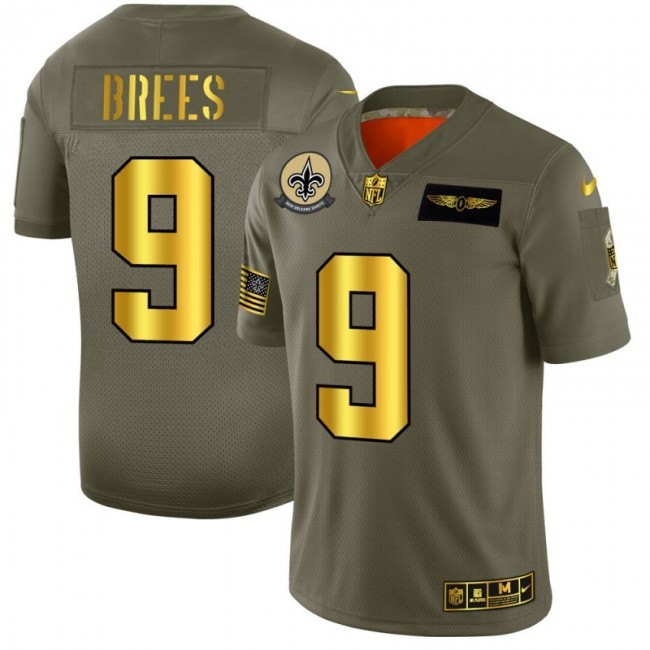 New Orleans Saints #9 Drew Brees NFL Men's Nike Olive Gold 2019 Salute to Service Limited Jersey