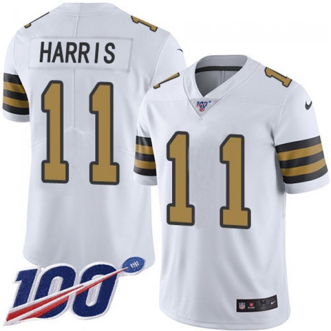 Nike Saints #11 Deonte Harris White Men's Stitched NFL Limited Rush 100th Season Jersey