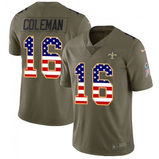 New Orleans Saints #16 Brandon Coleman Olive-USA Flag Youth Stitched NFL Limited 2017 Salute to Service Jersey