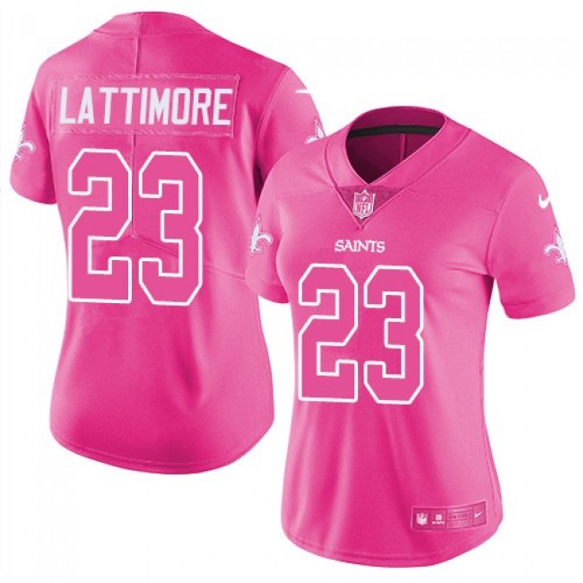 Women's Saints #23 Marshon Lattimore Pink Stitched NFL Limited Rush Jersey