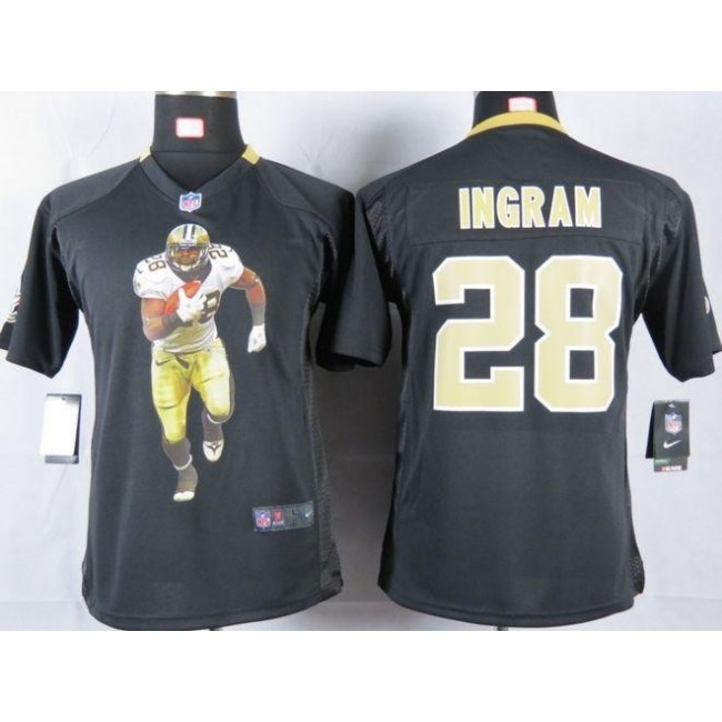 New Orleans Saints #28 Mark Ingram Black Team Color Youth Portrait Fashion NFL Game Jersey