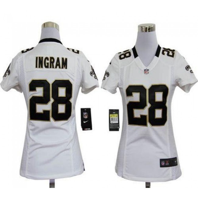 Women's Saints #28 Mark Ingram White Stitched NFL Elite Jersey