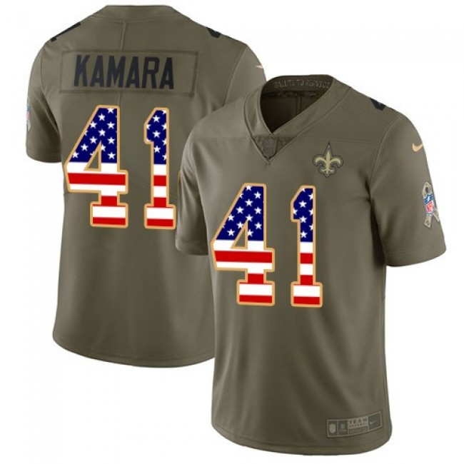 Nike Saints #41 Alvin Kamara Olive/USA Flag Men's Stitched NFL Limited 2017 Salute To Service Jersey
