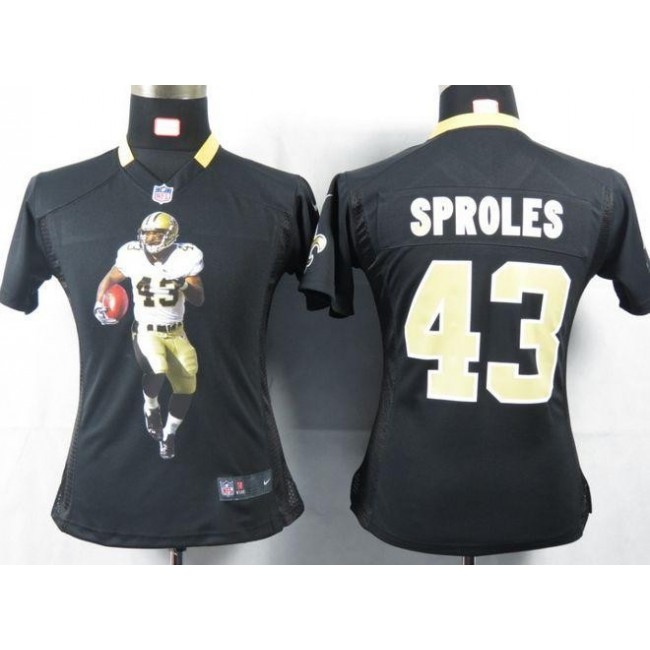 Women's Saints #43 Darren Sproles Black Team Color Portrait NFL Game Jersey