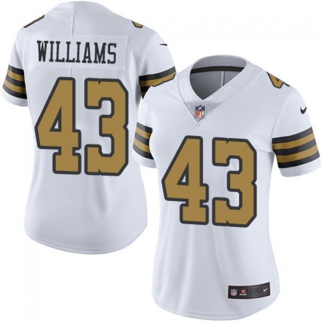 Women's Saints #43 Marcus Williams White Stitched NFL Limited Rush Jersey