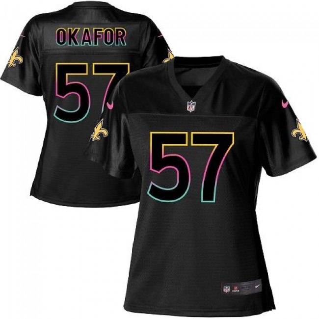 Women's Saints #57 Alex Okafor Black NFL Game Jersey