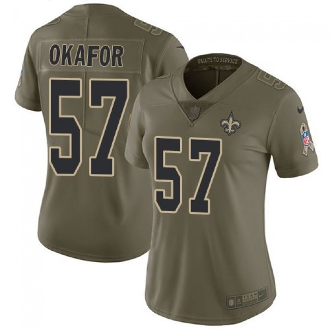 Women's Saints #57 Alex Okafor Olive Stitched NFL Limited 2017 Salute to Service Jersey