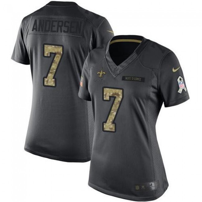 Women's Saints #7 Morten Andersen Black Stitched NFL Limited 2016 Salute to Service Jersey