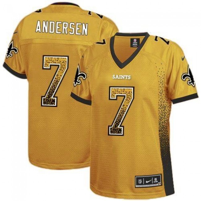 Women's Saints #7 Morten Andersen Gold Stitched NFL Elite Drift Jersey