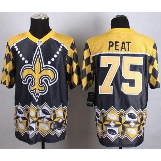 Nike Saints #75 Andrus Peat Black Men's Stitched NFL Elite Noble Fashion Jersey