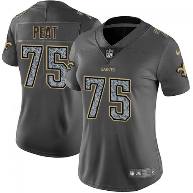 Women's Saints #75 Andrus Peat Gray Static Stitched NFL Vapor Untouchable Limited Jersey
