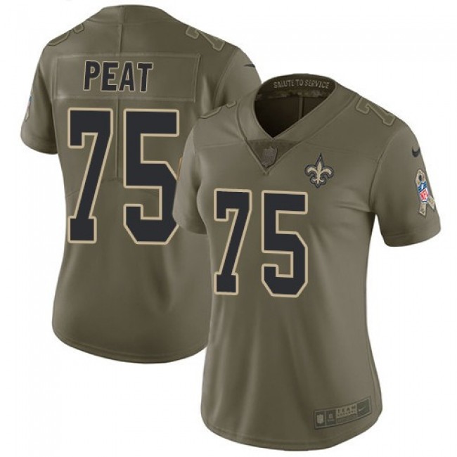 Women's Saints #75 Andrus Peat Olive Stitched NFL Limited 2017 Salute to Service Jersey