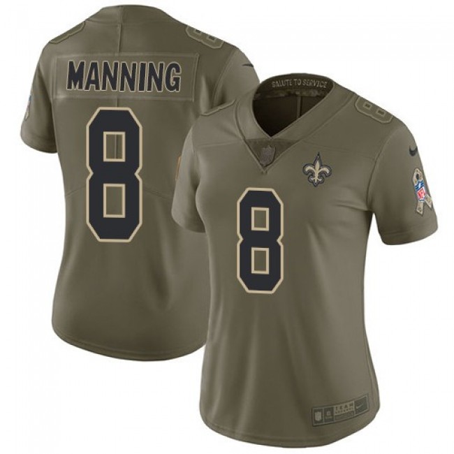 Women's Saints #8 Archie Manning Olive Stitched NFL Limited 2017 Salute to Service Jersey