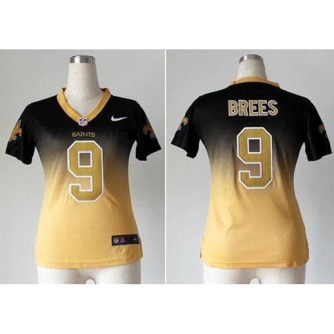 Women's Saints #9 Drew Brees Black Gold Stitched NFL Elite Fadeaway Jersey