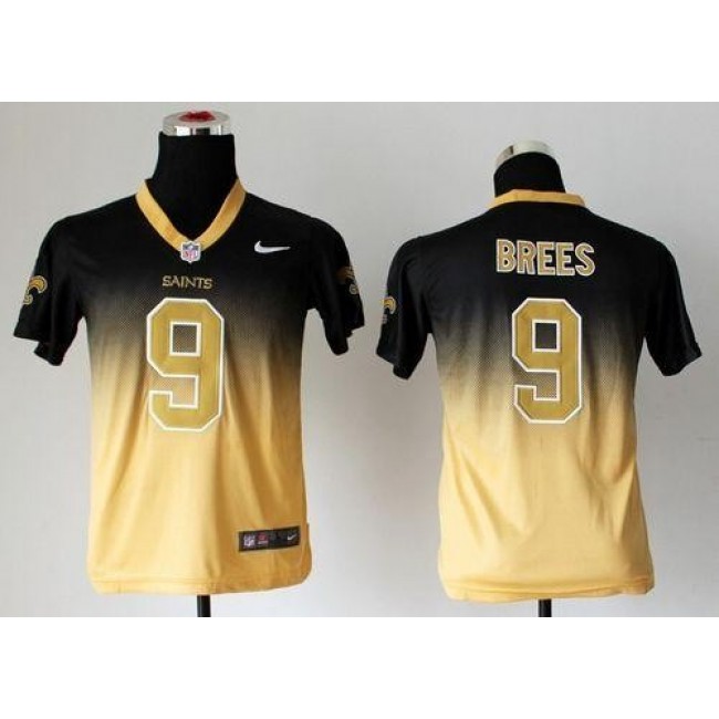 New Orleans Saints #9 Drew Brees Black-Gold Youth Stitched NFL Elite Fadeaway Fashion Jersey