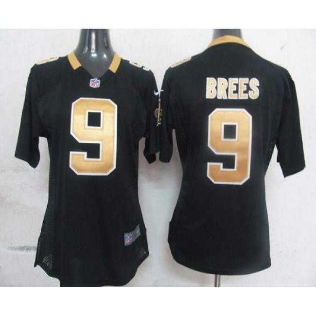 Women's Saints #9 Drew Brees Black Team Color Stitched NFL Elite Jersey