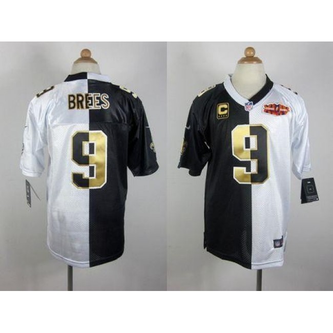 New Orleans Saints #9 Drew Brees Black-White Super Bowl Youth Stitched NFL Elite Split Jersey