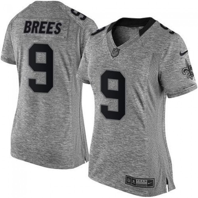 Women's Saints #9 Drew Brees Gray Stitched NFL Limited Gridiron Gray Jersey