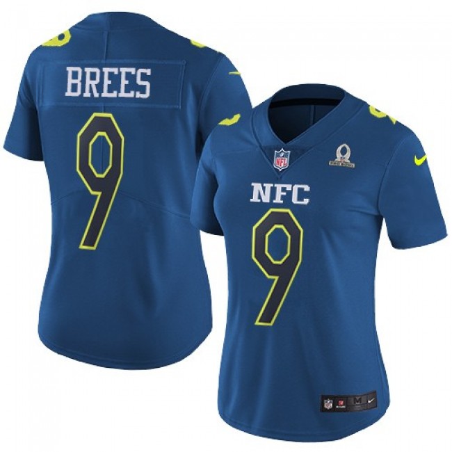 Women's Saints #9 Drew Brees Navy Stitched NFL Limited NFC 2017 Pro Bowl Jersey