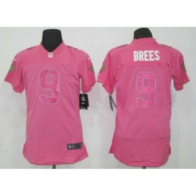Women's Saints #9 Drew Brees Pink Sweetheart Stitched NFL Elite Jersey