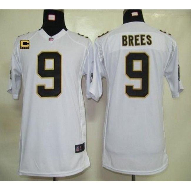 New Orleans Saints #9 Drew Brees White With C Patch Youth Stitched NFL Elite Jersey