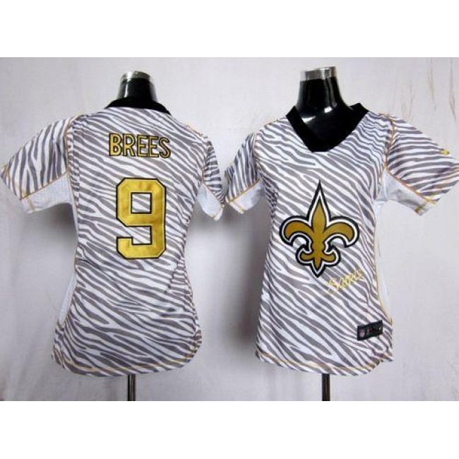 Women's Saints #9 Drew Brees Zebra Stitched NFL Elite Jersey