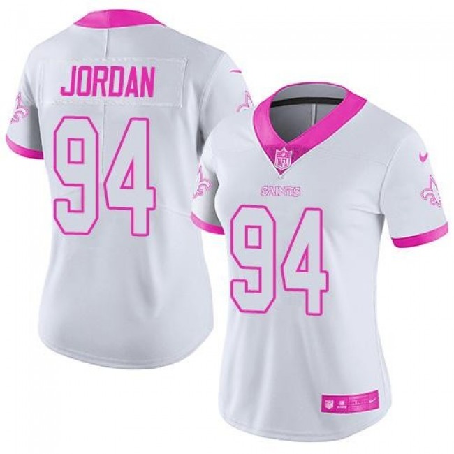 Women's Saints #94 Cameron Jordan White Pink Stitched NFL Limited Rush Jersey