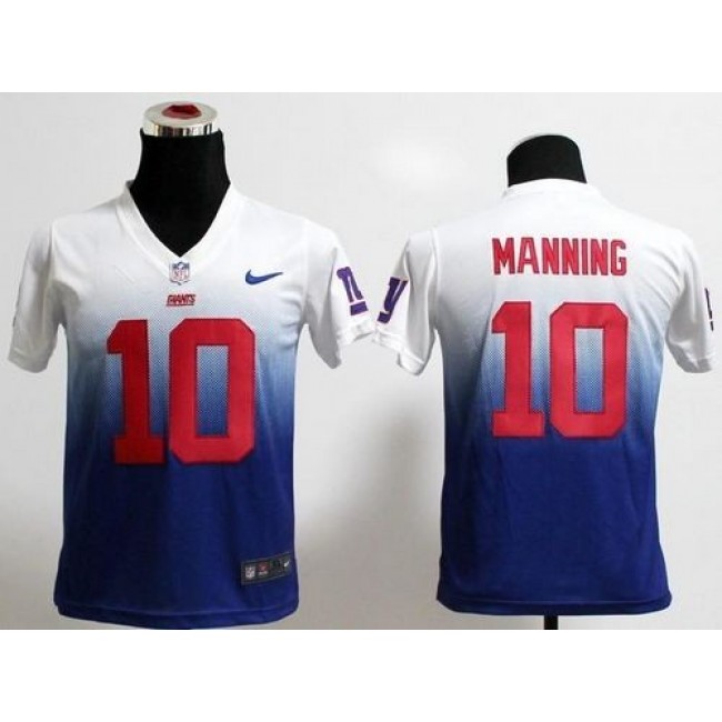 New York Giants #10 Eli Manning White-Royal Blue Youth Stitched NFL Elite Fadeaway Fashion Jersey