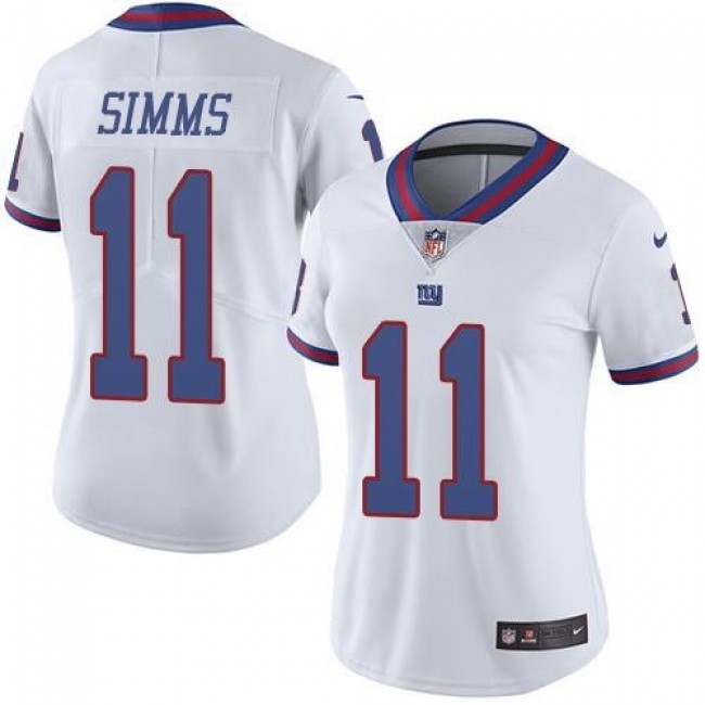 Women's Giants #11 Phil Simms White Stitched NFL Limited Rush Jersey