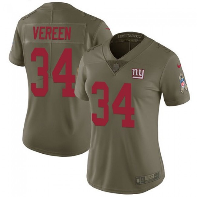 Women's Giants #34 Shane Vereen Olive Stitched NFL Limited 2017 Salute to Service Jersey