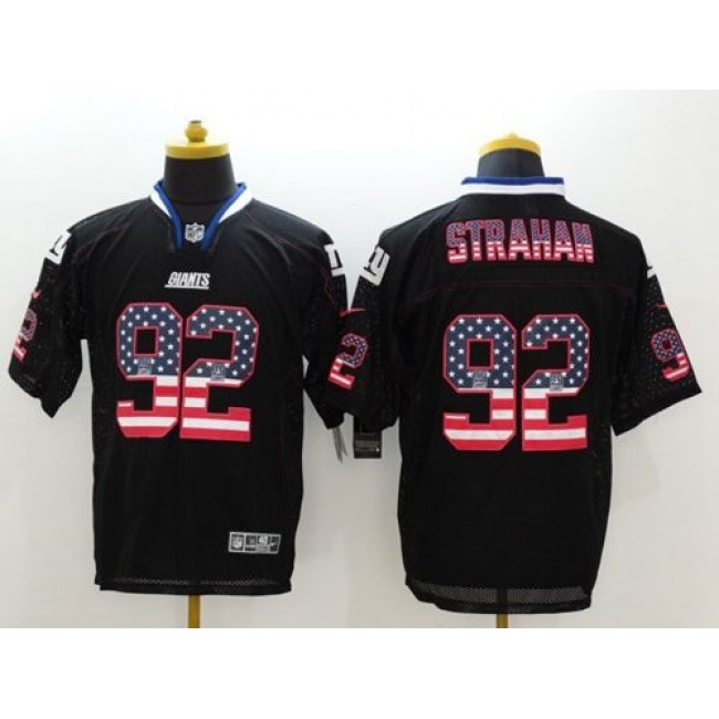 Nike Giants #92 Michael Strahan Black Men's Stitched NFL Elite USA Flag Fashion Jersey