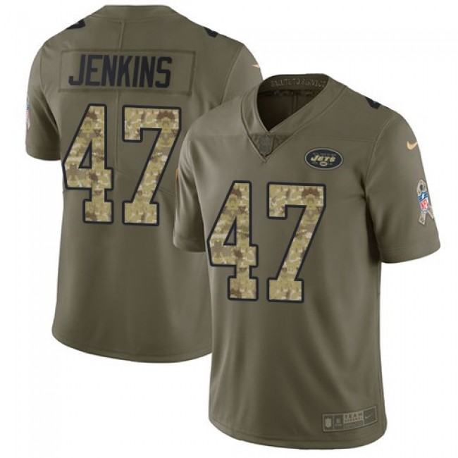 New York Jets #47 Jordan Jenkins Olive-Camo Youth Stitched NFL Limited 2017 Salute to Service Jersey