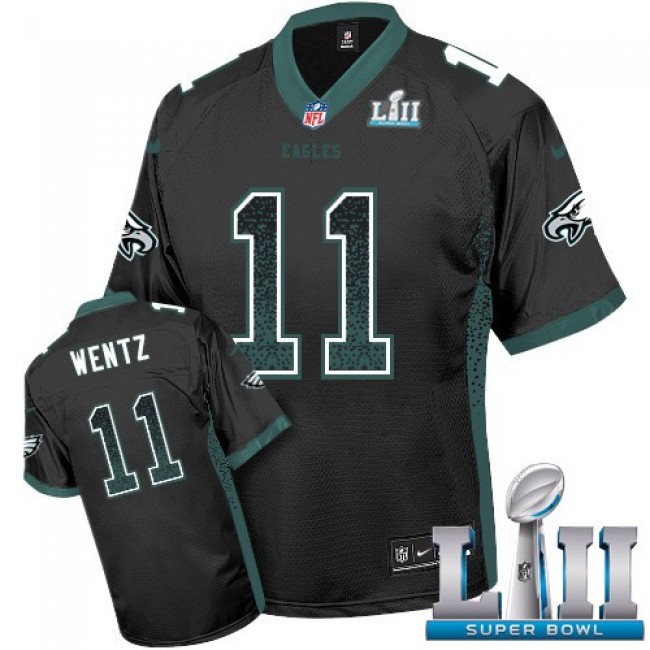 Philadelphia Eagles #11 Carson Wentz Black Alternate Super Bowl LII Youth Stitched NFL Elite Drift Fashion Jersey