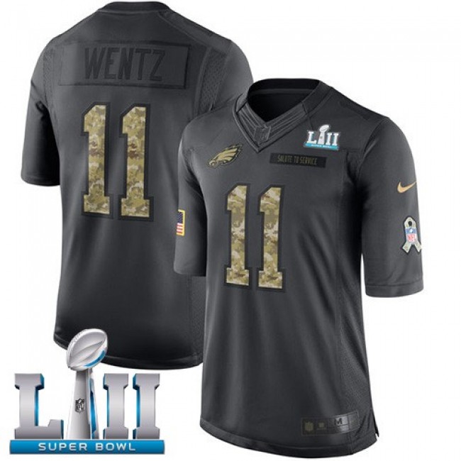 Nike Eagles #11 Carson Wentz Black Super Bowl LII Men's Stitched NFL Limited 2016 Salute To Service Jersey