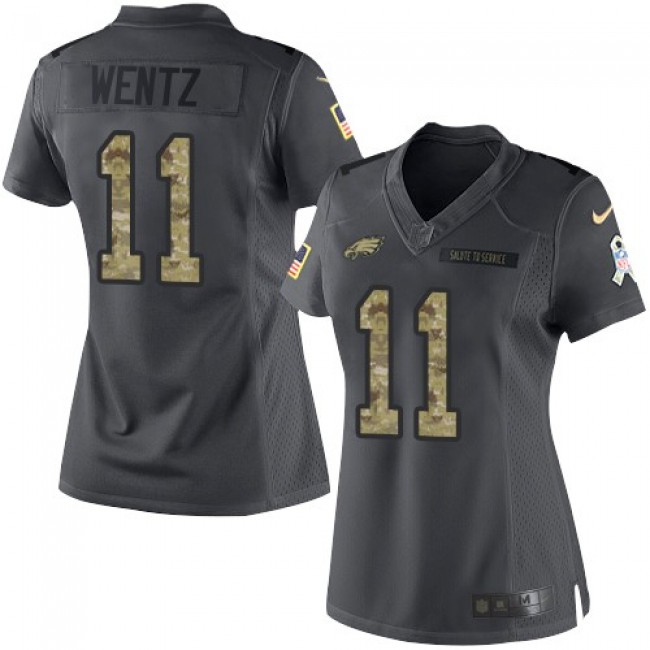 Women's Eagles #11 Carson Wentz Black Stitched NFL Limited 2016 Salute to Service Jersey