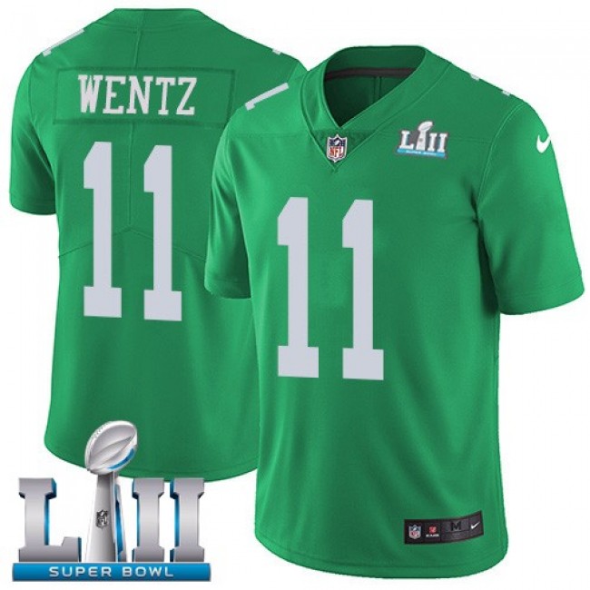 Philadelphia Eagles #11 Carson Wentz Green Super Bowl LII Youth Stitched NFL Limited Rush Jersey