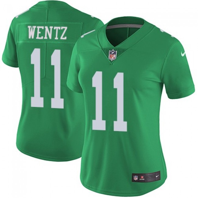 Women's Eagles #11 Carson Wentz Green Stitched NFL Limited Rush Jersey