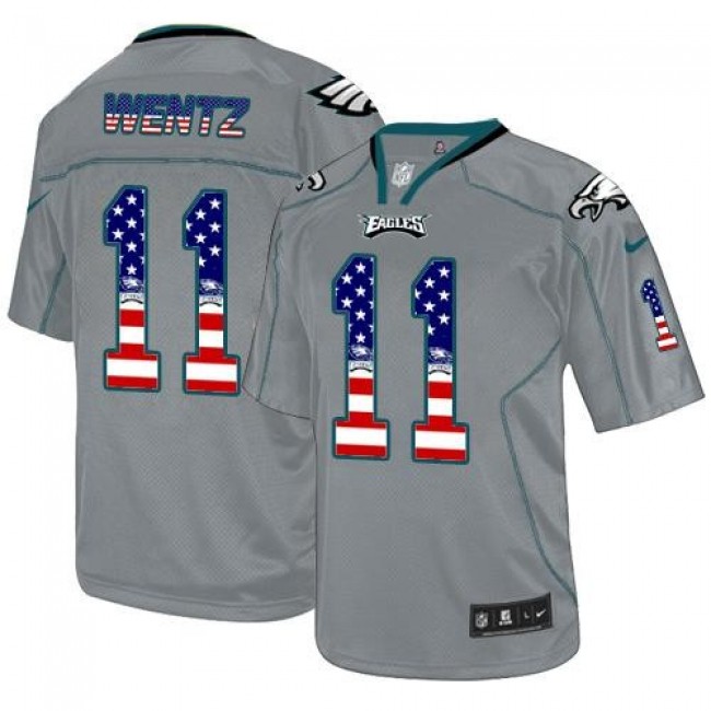 Nike Eagles #11 Carson Wentz Lights Out Grey Men's Stitched NFL Elite USA Flag Fashion Jersey