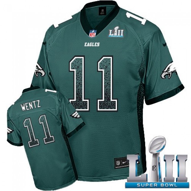 Nike Eagles #11 Carson Wentz Midnight Green Team Color Super Bowl LII Men's Stitched NFL Elite Drift Fashion Jersey