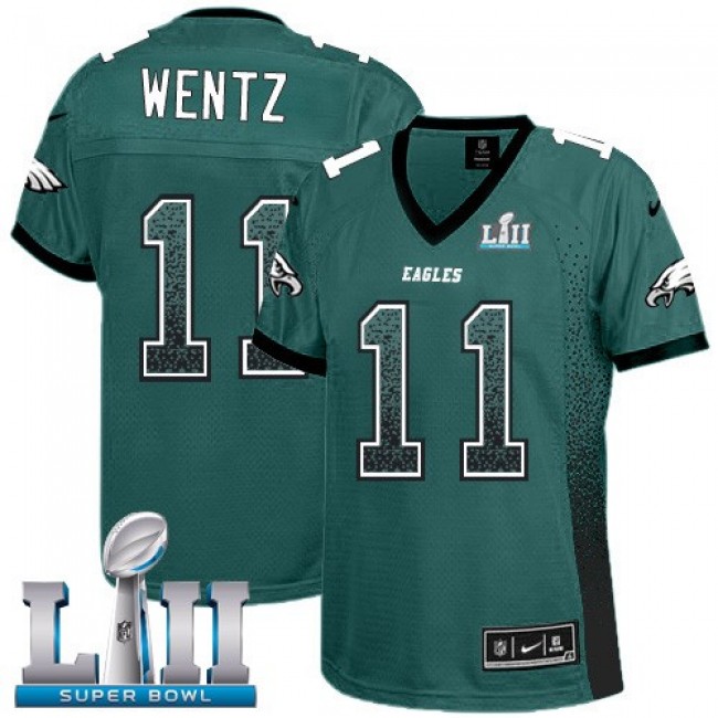 Women's Eagles #11 Carson Wentz Midnight Green Team Color Super Bowl LII Stitched NFL Elite Drift Jersey