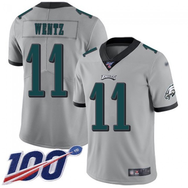 Nike Eagles #11 Carson Wentz Silver Men's Stitched NFL Limited Inverted Legend 100th Season Jersey