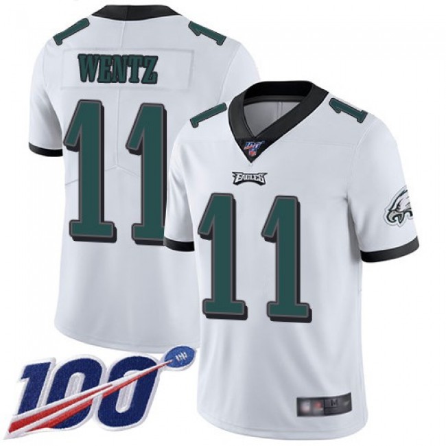 Nike Eagles #11 Carson Wentz White Men's Stitched NFL 100th Season Vapor Limited Jersey