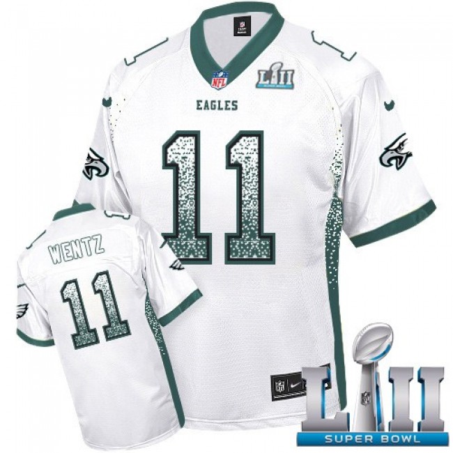 Nike Eagles #11 Carson Wentz White Super Bowl LII Men's Stitched NFL Elite Drift Fashion Jersey