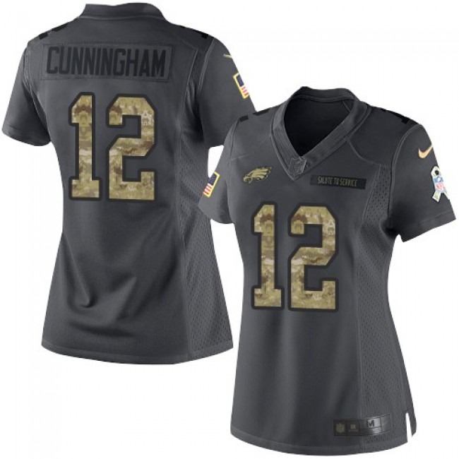 Women's Eagles #12 Randall Cunningham Black Stitched NFL Limited 2016 Salute to Service Jersey