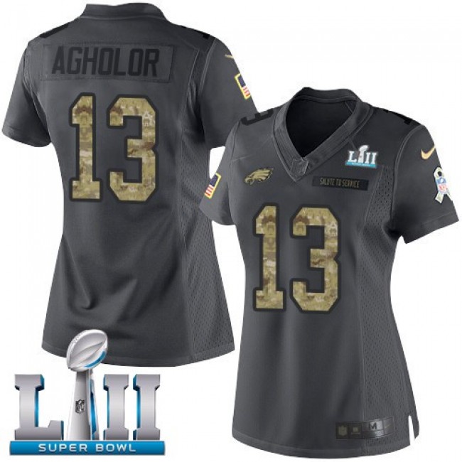 Women's Eagles #13 Nelson Agholor Black Super Bowl LII Stitched NFL Limited 2016 Salute to Service Jersey