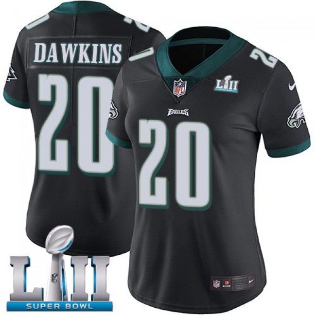Women's Eagles #20 Brian Dawkins Black Alternate Super Bowl LII Stitched NFL Vapor Untouchable Limited Jersey