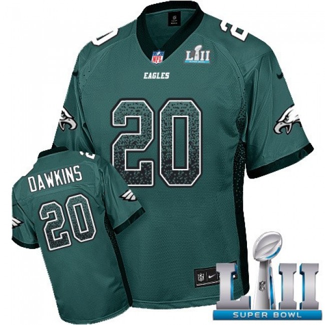 Nike Eagles #20 Brian Dawkins Midnight Green Team Color Super Bowl LII Men's Stitched NFL Elite Drift Fashion Jersey